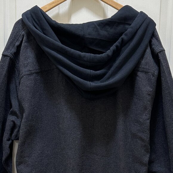 Quiksilver Men's Hooded Buttoned Flannel Shirt Size XXL Black Plaid Y2K (NEW) - Picture 10 of 13